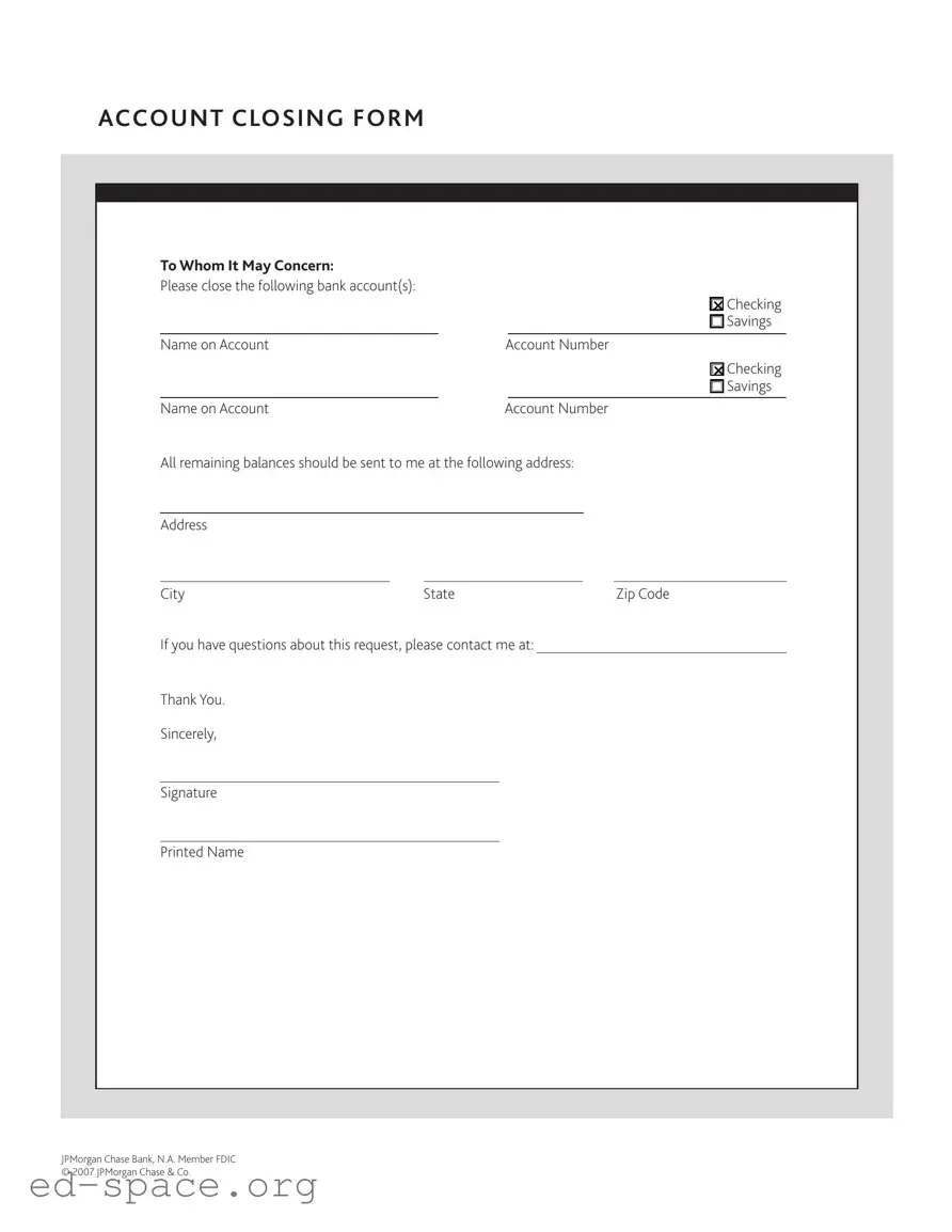 Blank Account Closing PDF Form