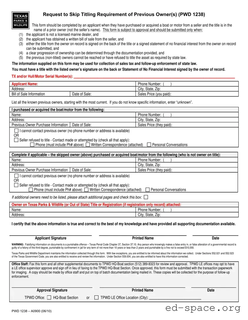 Blank Texas Pwd 1238 PDF Form
