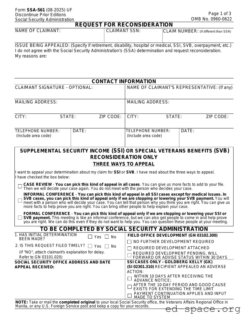 Blank SSA SSA-561-U2 PDF Form