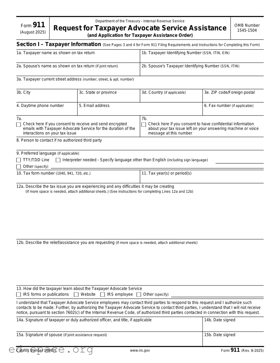 Blank IRS 911 PDF Form