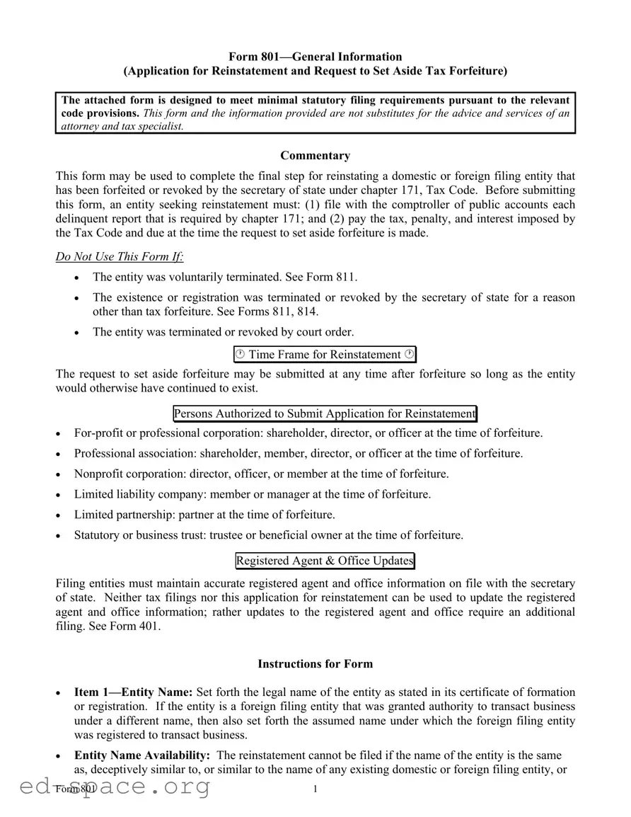 Blank 801 Texas PDF Form