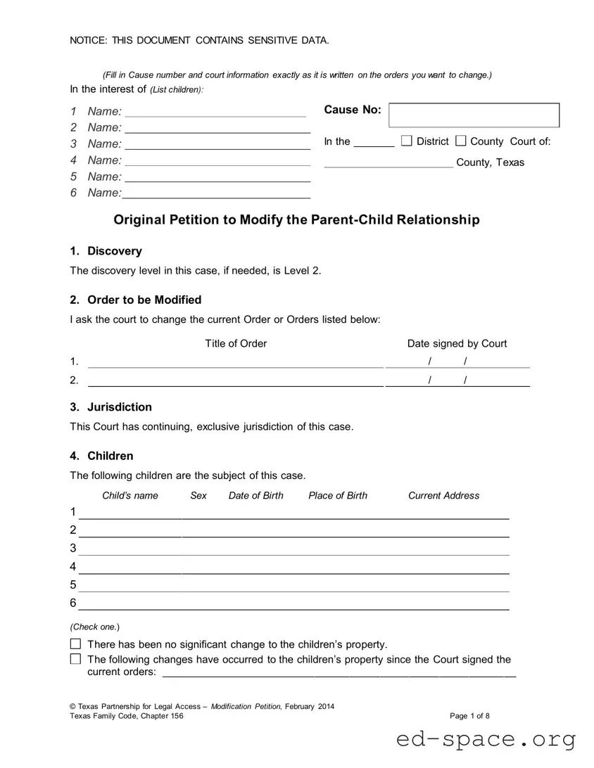 Blank Texas Petition To Modify PDF Form