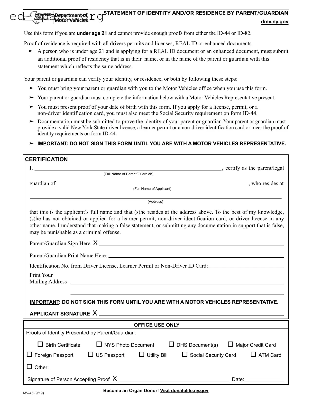 Blank New York Dmv PDF Form