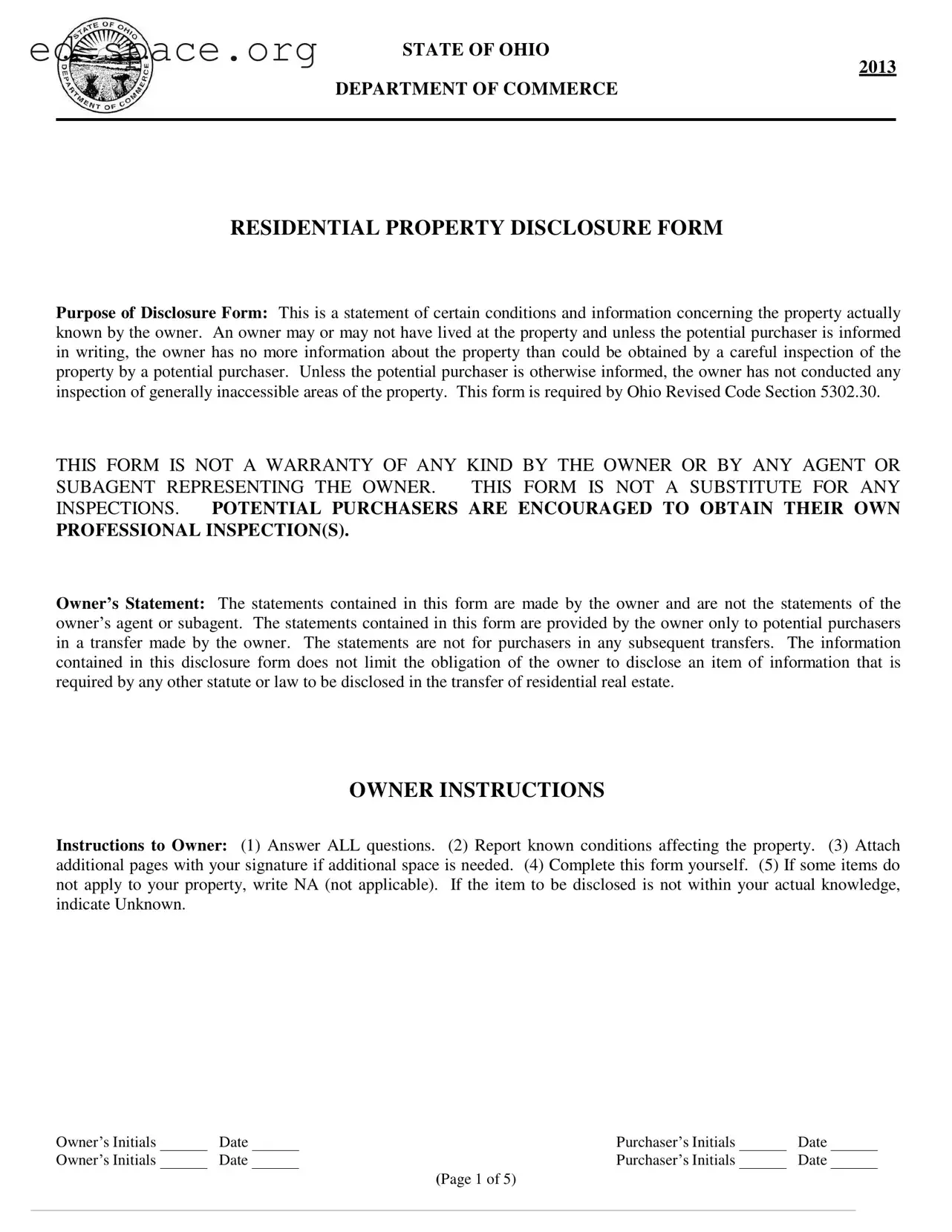 Blank Ohio Disclosure PDF Form