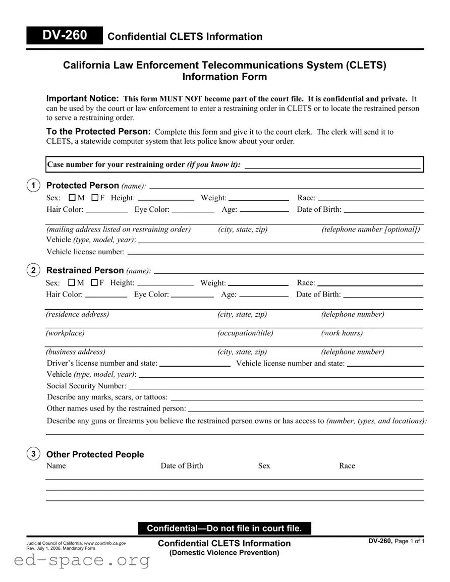 Blank California Dv 260 PDF Form