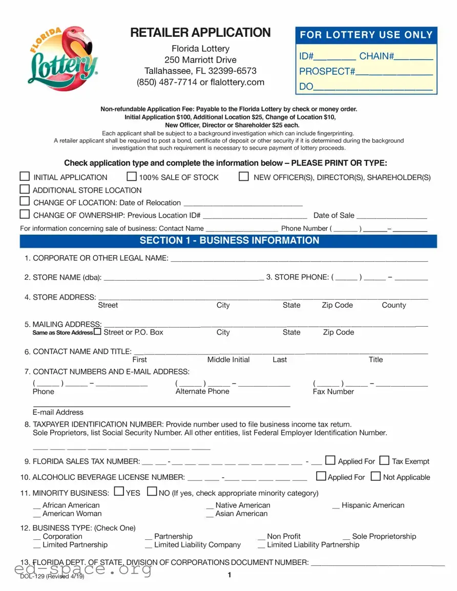 Blank Florida Lottery Dol 129 PDF Form