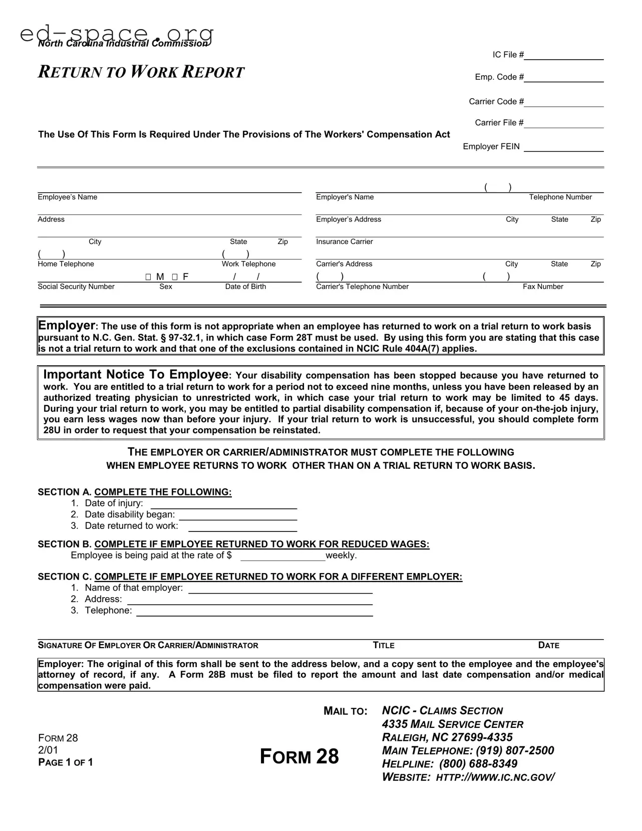 Blank North Carolina 28 PDF Form