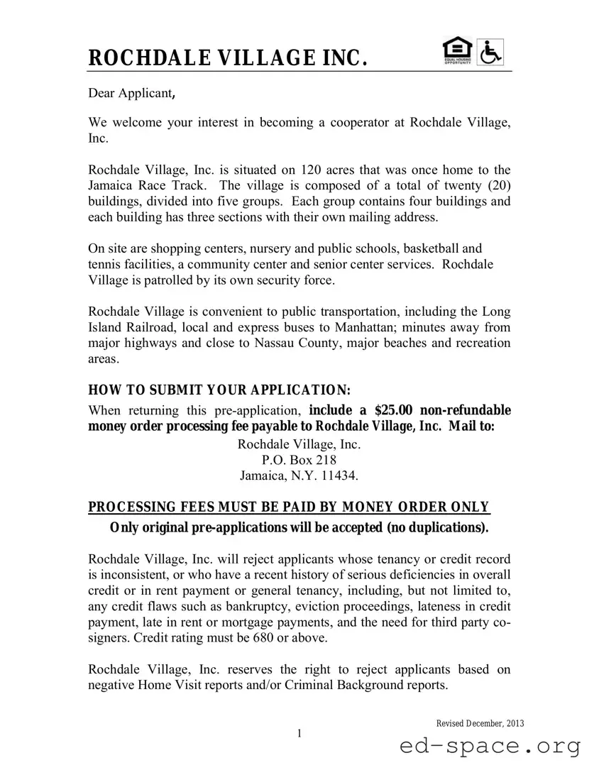 Blank Rochdale village application PDF Form