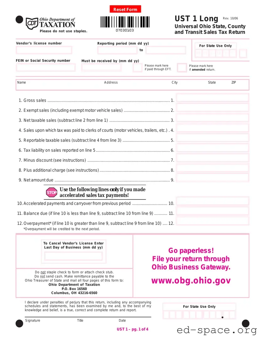 Blank Ohio Sales Tax Ust 1 PDF Form
