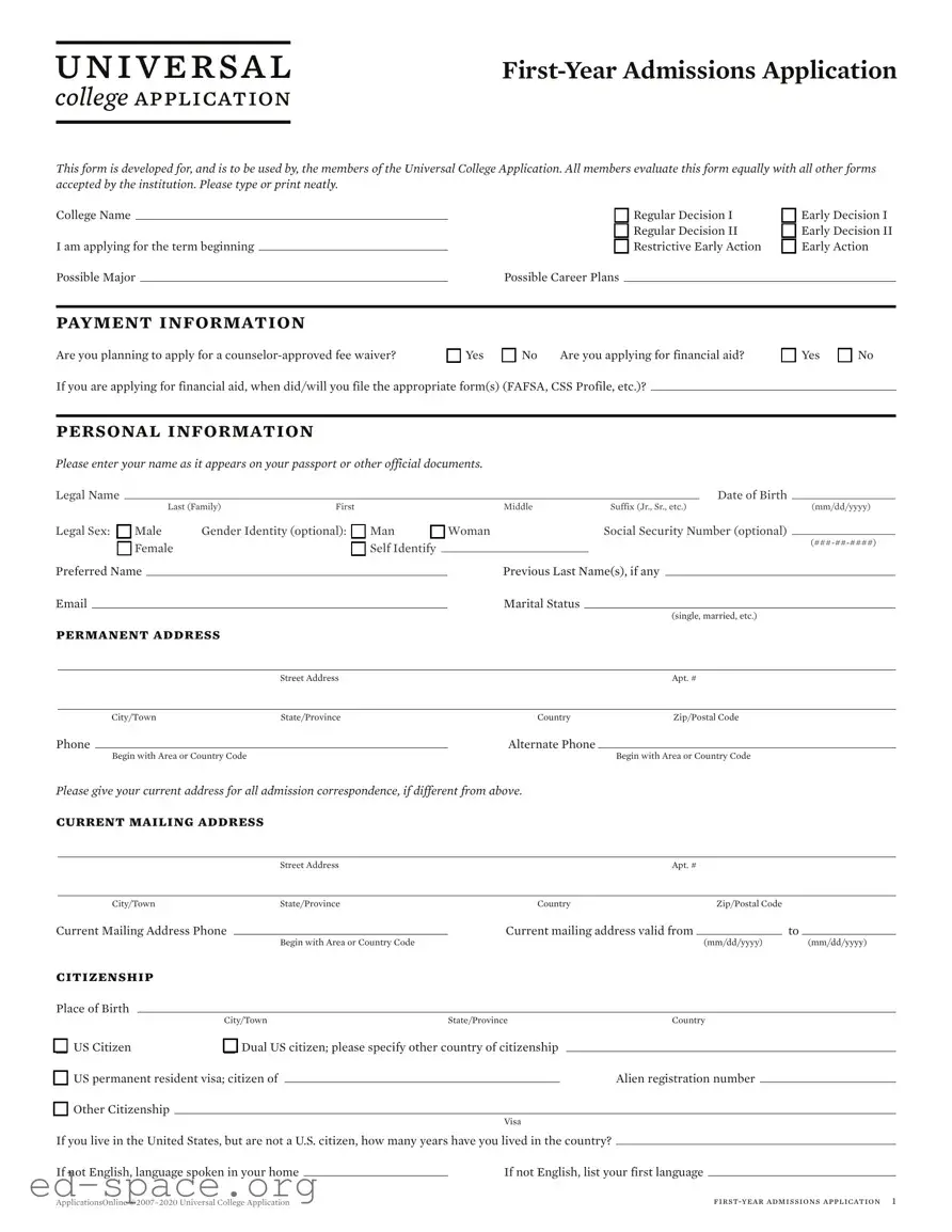 Blank Colleges Application PDF Form