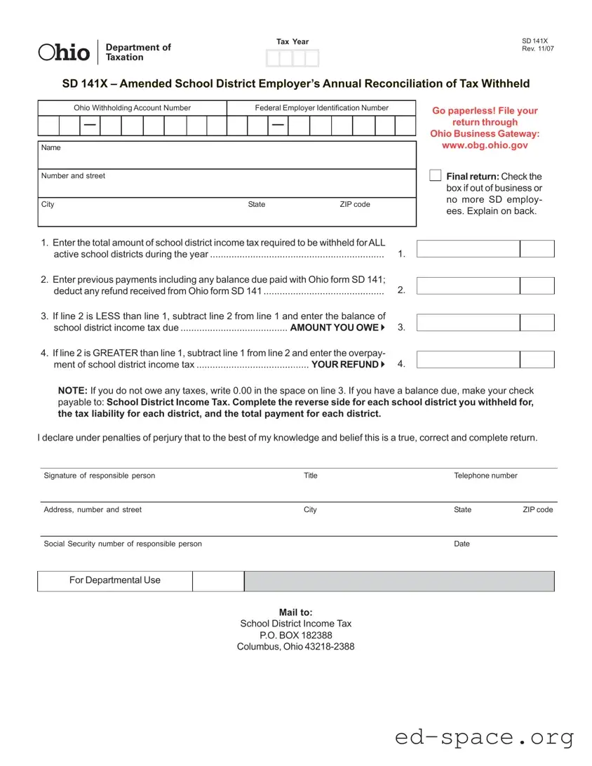 Blank Ohio Sd 141X PDF Form