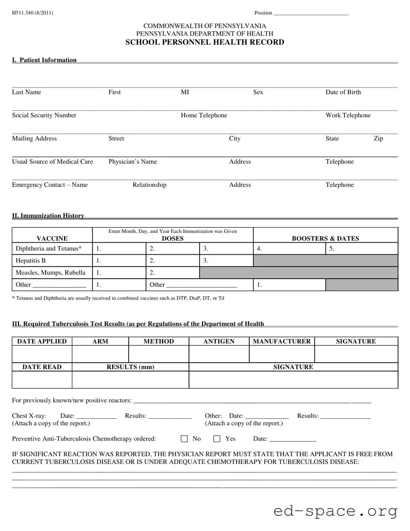Blank Pennsylvania Health PDF Form