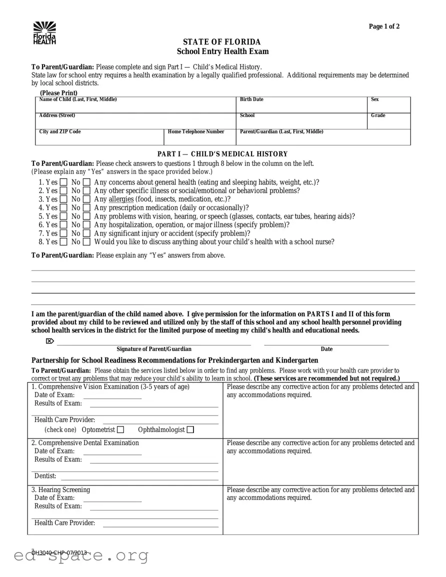 Blank Florida Health PDF Form