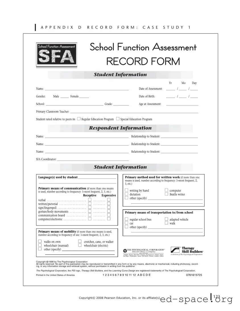 Blank School Function Assessment PDF Form