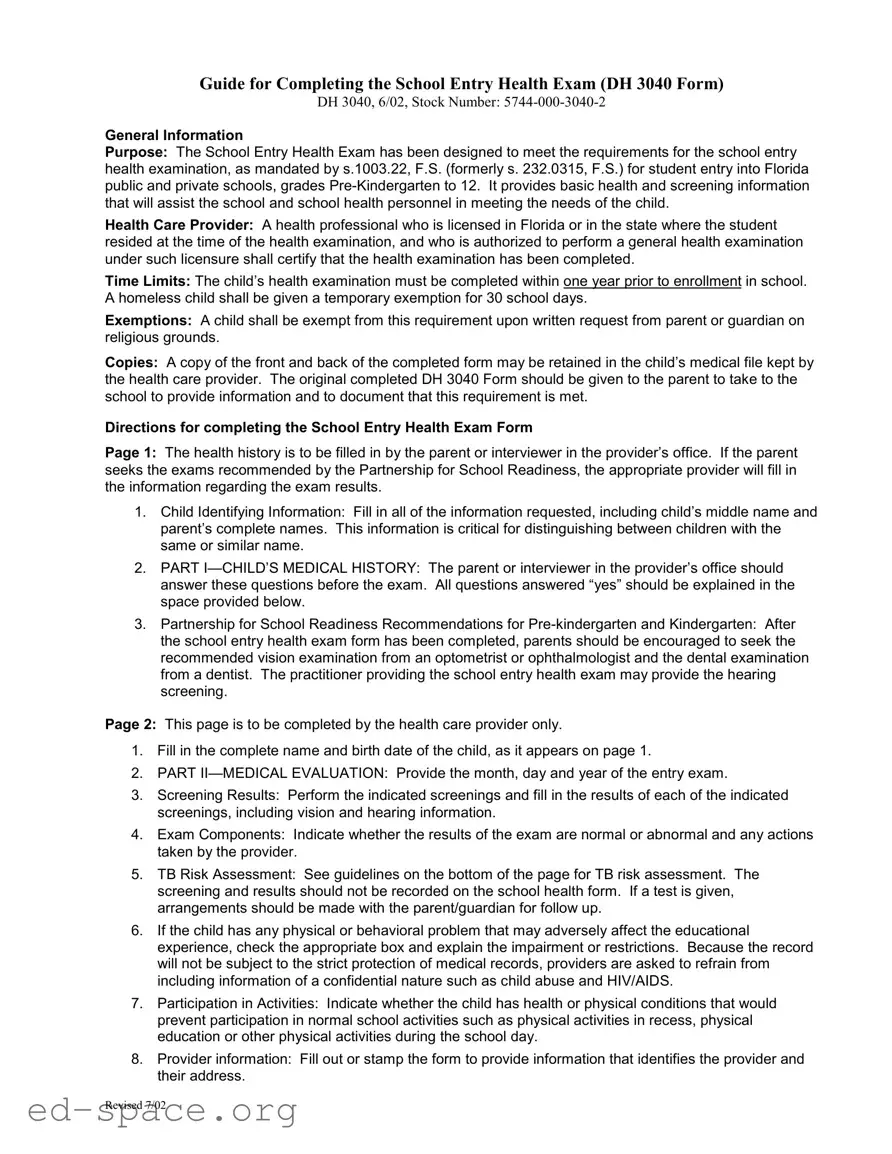 Blank Health For Florida PDF Form