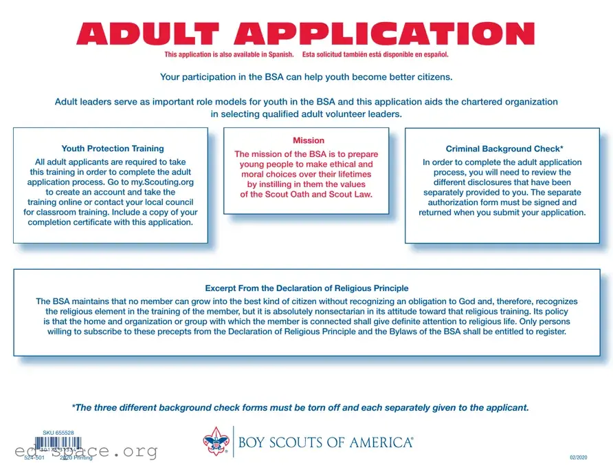 Blank Bsa Adult Application PDF Form