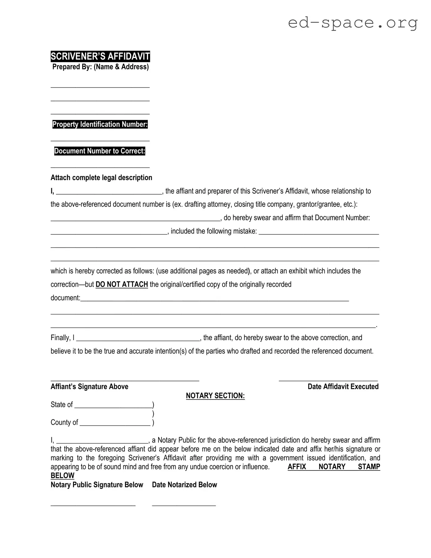 Blank Scrivener's Affidavit PDF Form