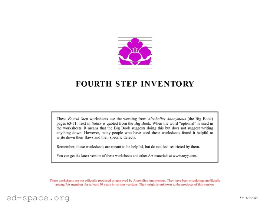 Blank Fourth Step Inventory PDF Form