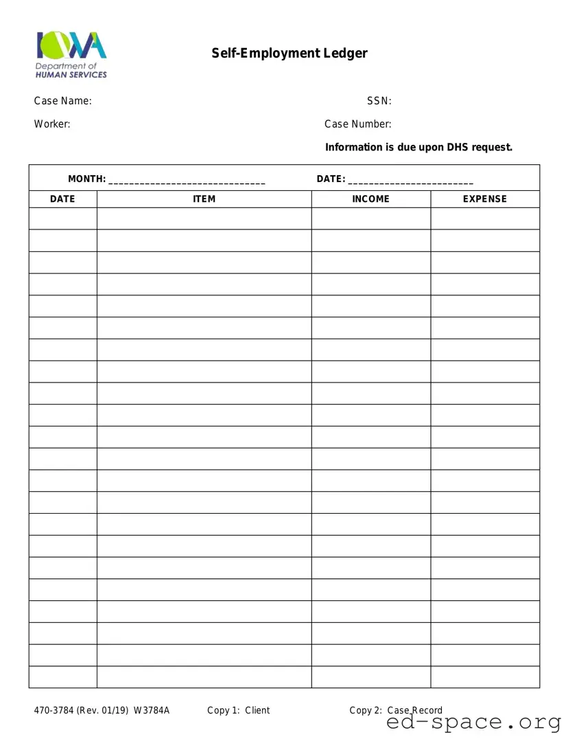 Blank Self Employment Ledger PDF Form