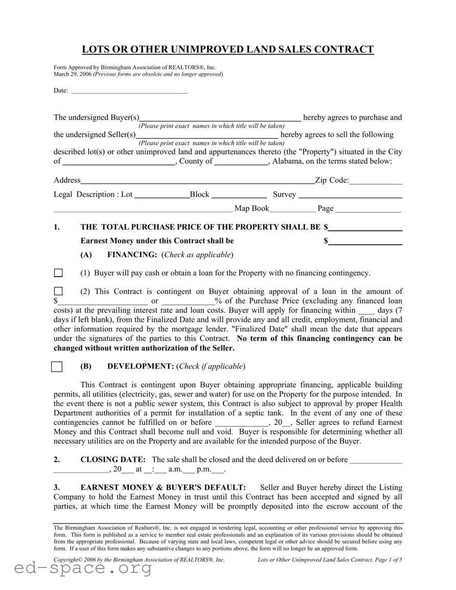Blank Alabama Land Sales Contract PDF Form