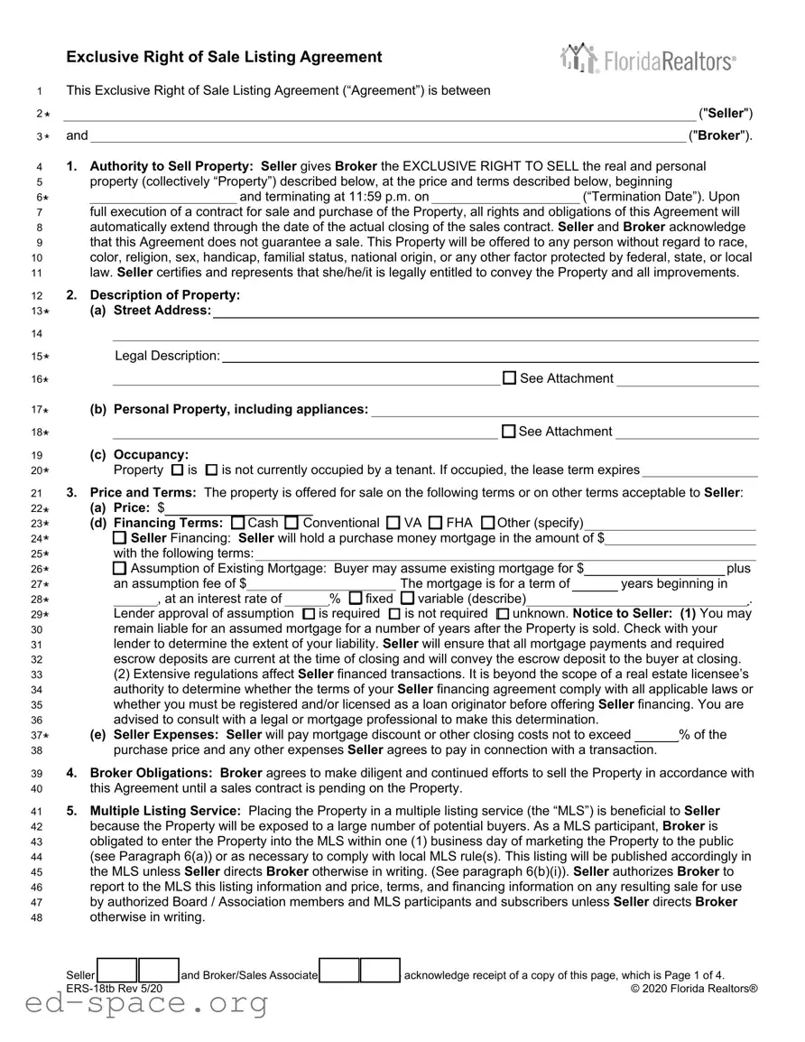Blank Florida Listing Agreement PDF Form