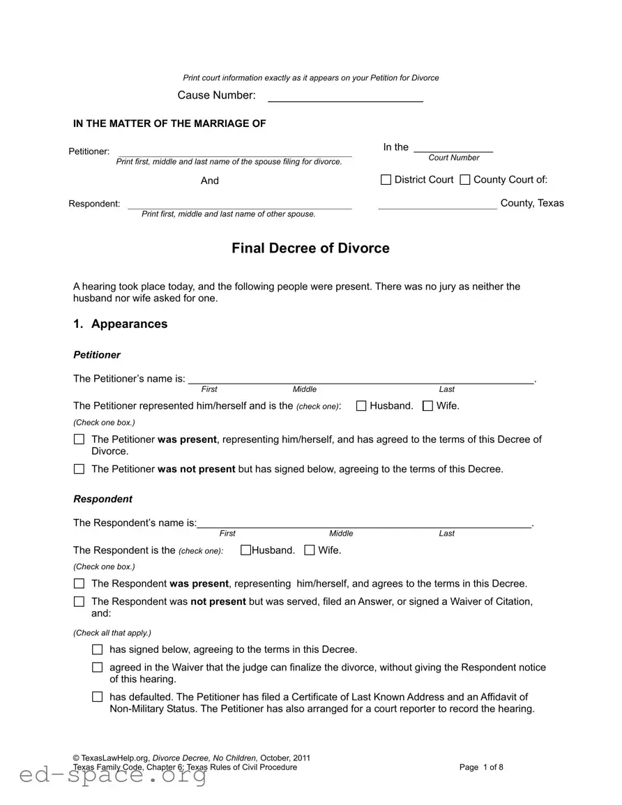 Blank Divorce Decree PDF Form