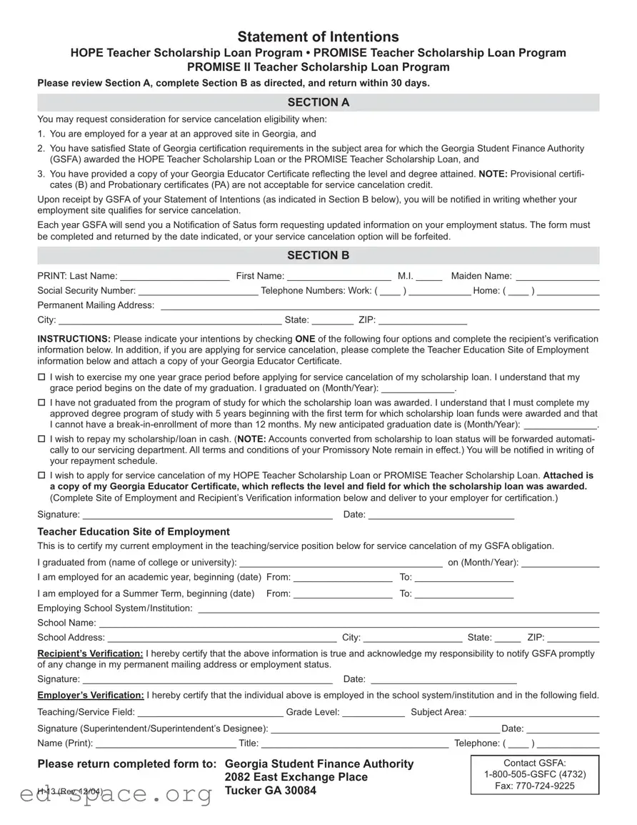 Blank Georgia H 13 PDF Form