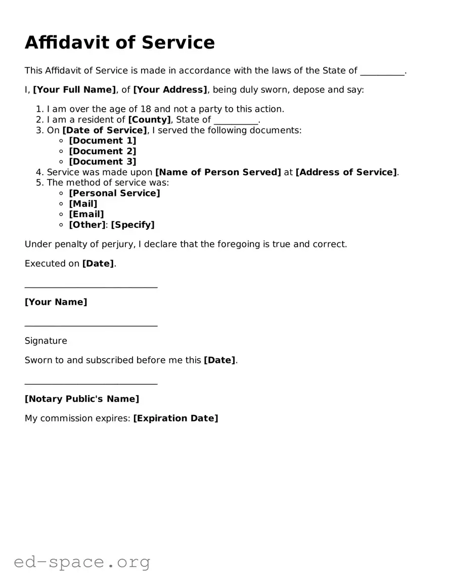 Fillable Affidavit of Service Template