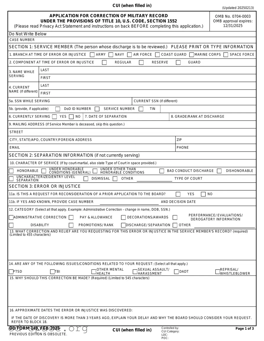 Blank DD 149 PDF Form