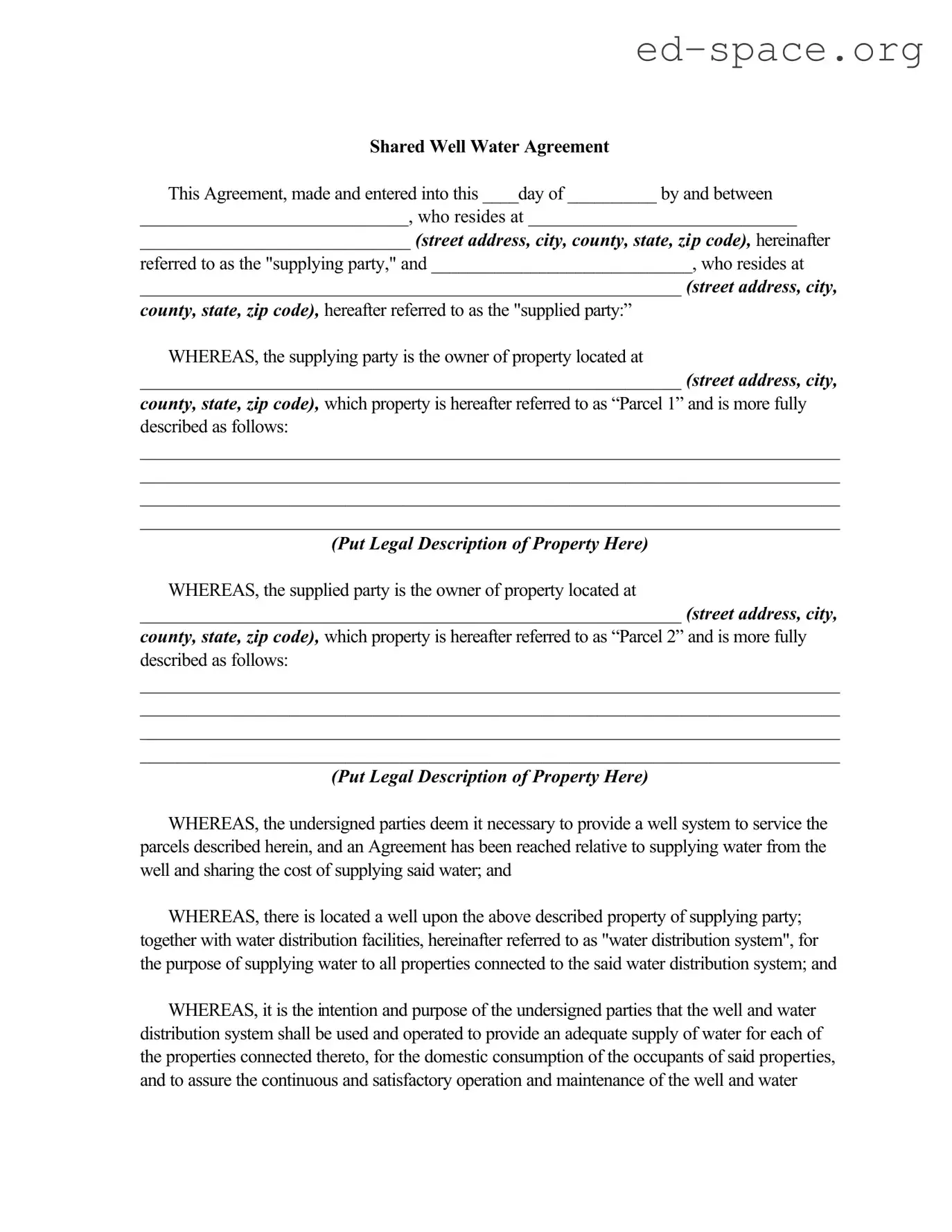 Blank Shared Well Agreement PDF Form