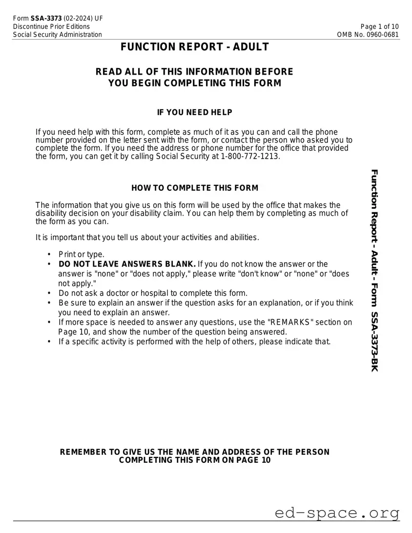 Blank SSA SSA-3373-BK PDF Form