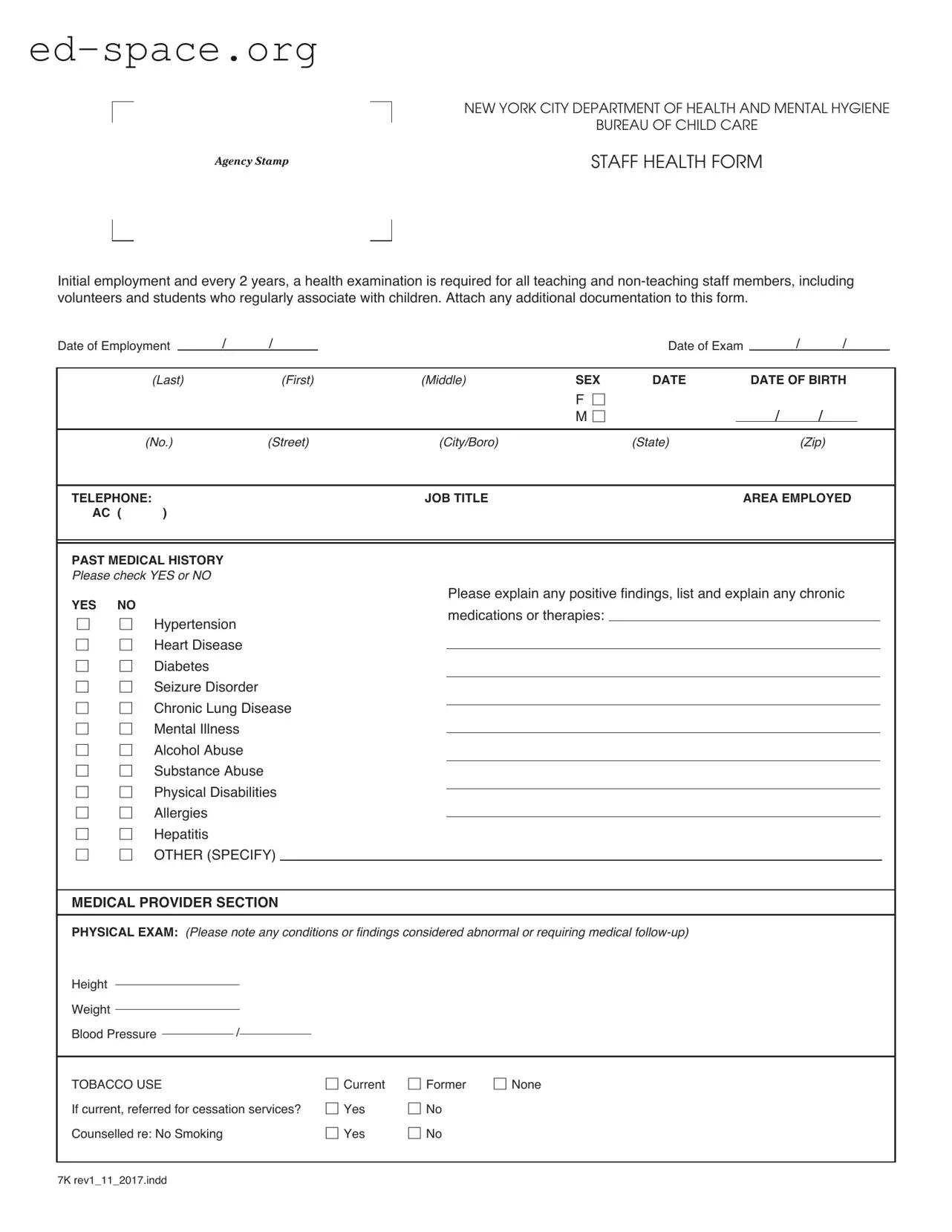 Blank New York Daycare Annual Staff PDF Form