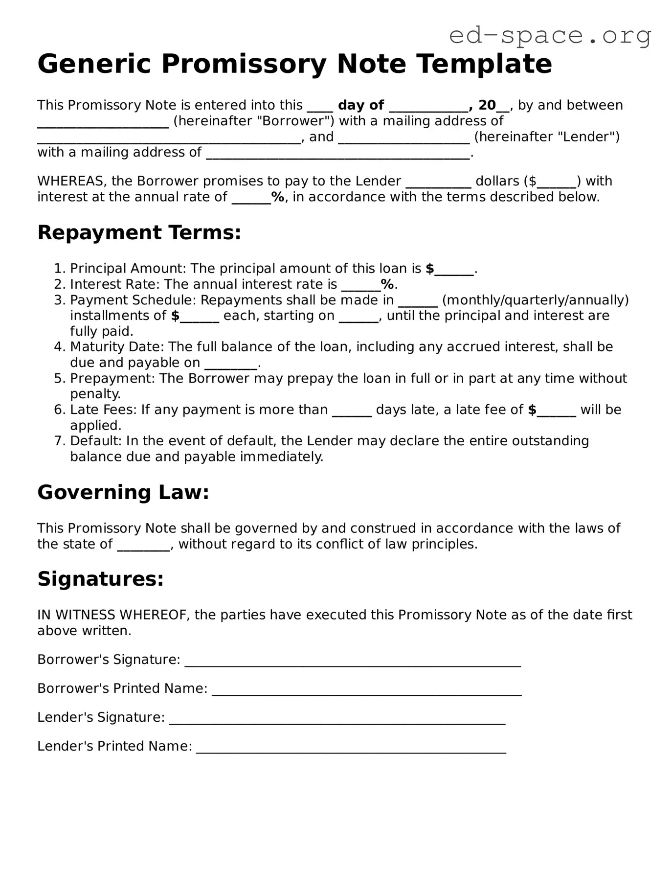 Fillable Promissory Note Template