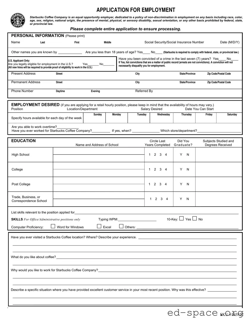 Blank Starbucks Application PDF Form