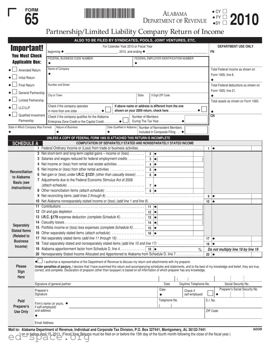 Blank Alabama 65 PDF Form