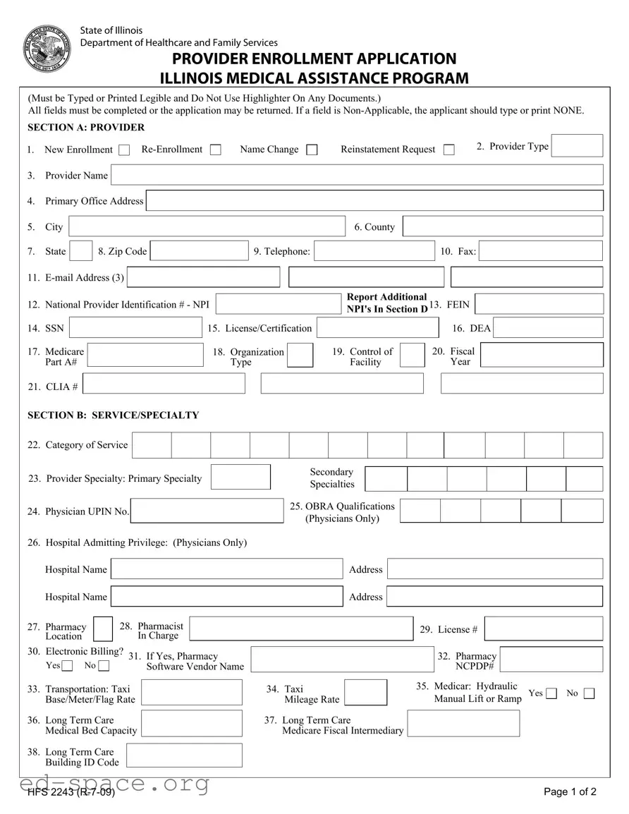 Blank Illinois Hfs 2243 PDF Form