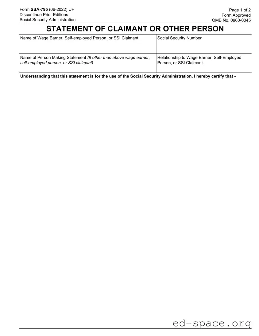 Blank SSA SSA-795 PDF Form