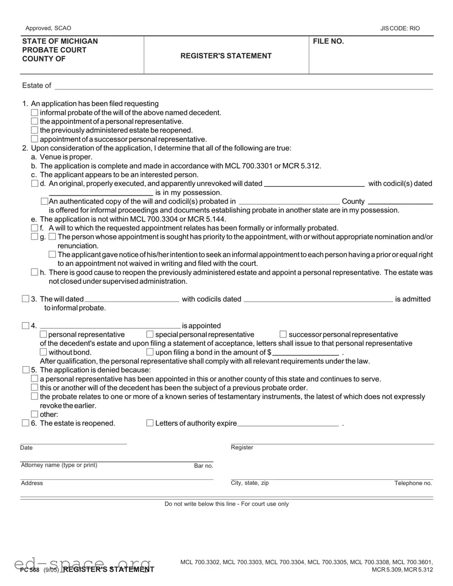 Blank Michigan Pc 568 PDF Form