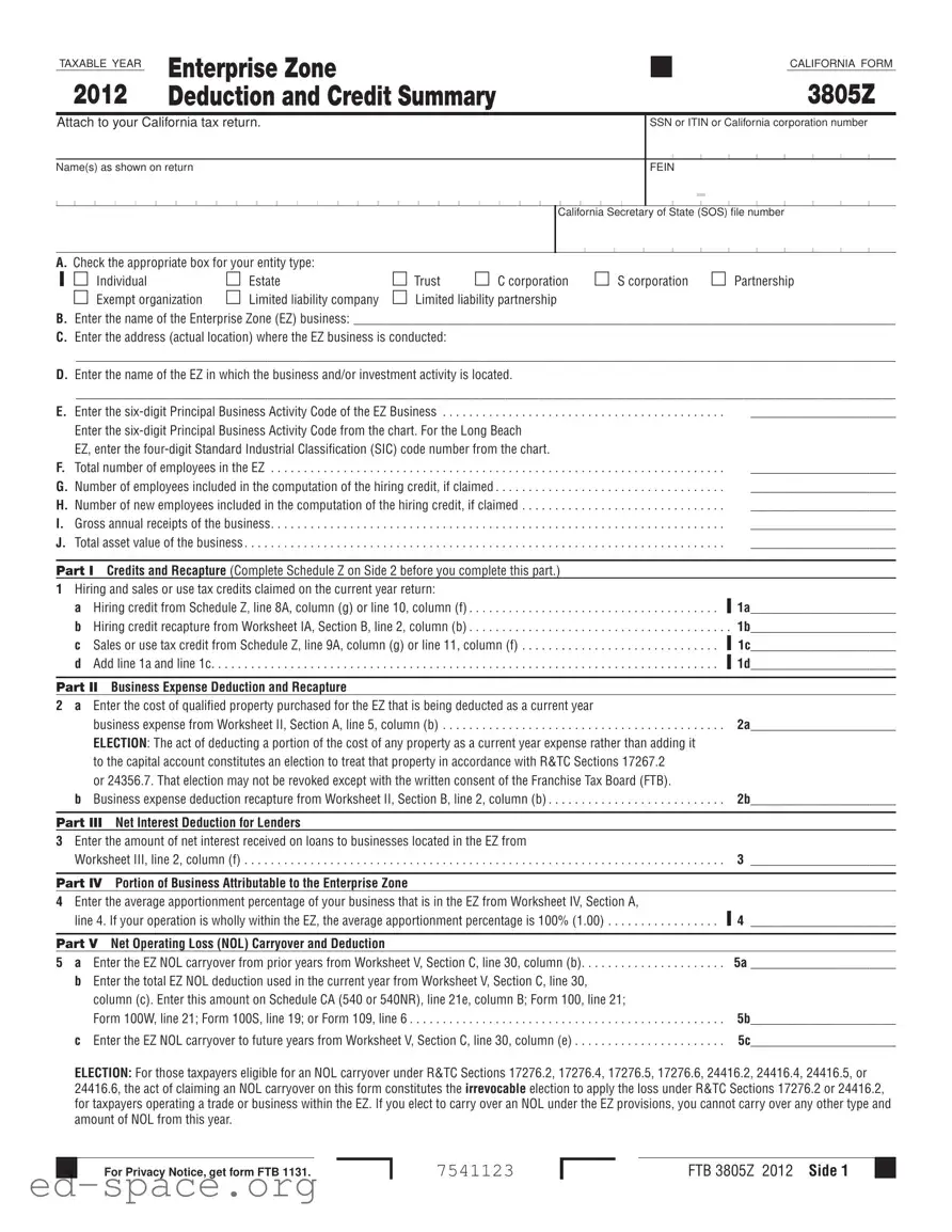 Blank California 3805Z PDF Form