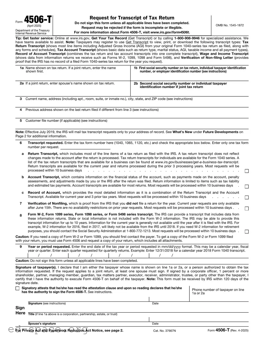 Blank IRS 4506-T PDF Form