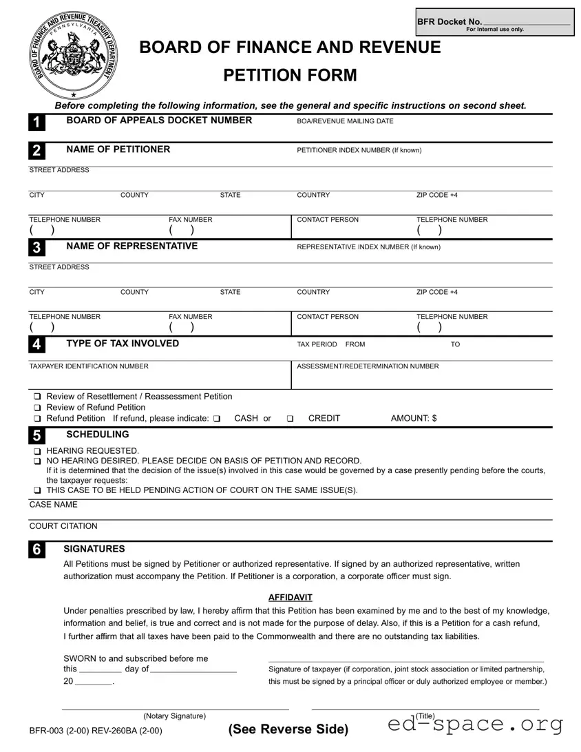 Blank Pennsylvania Bfr 003 PDF Form