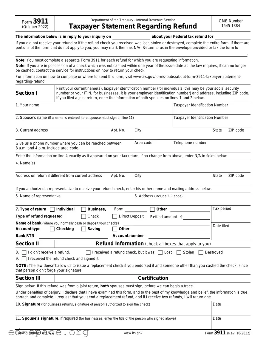 Blank IRS 3911 PDF Form