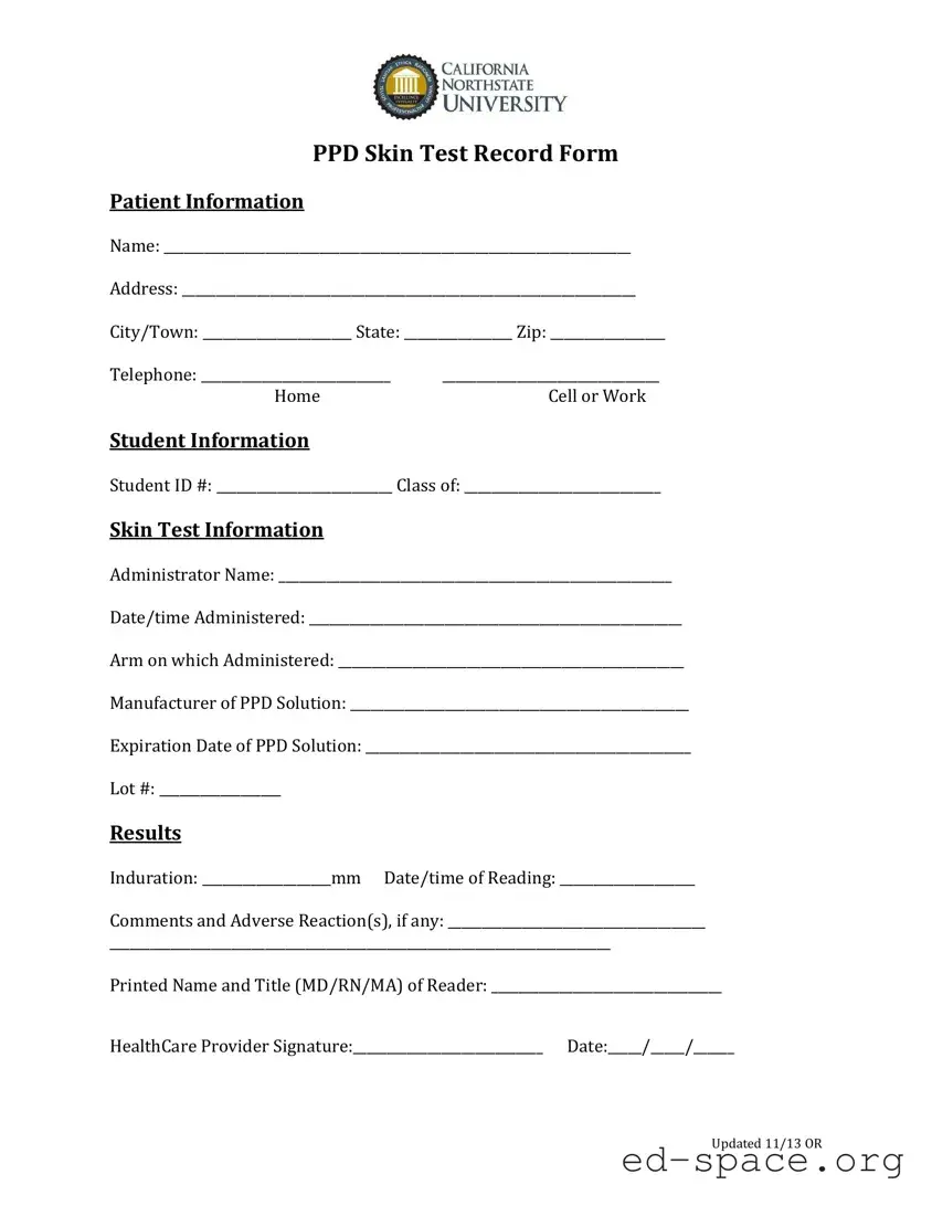 Blank Ppd Skin Test PDF Form