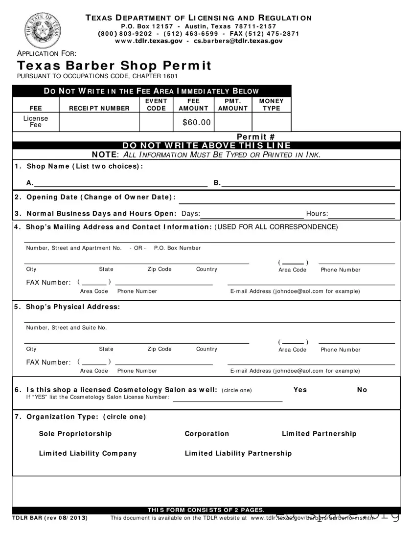 Blank Texas Tdlr Bar PDF Form
