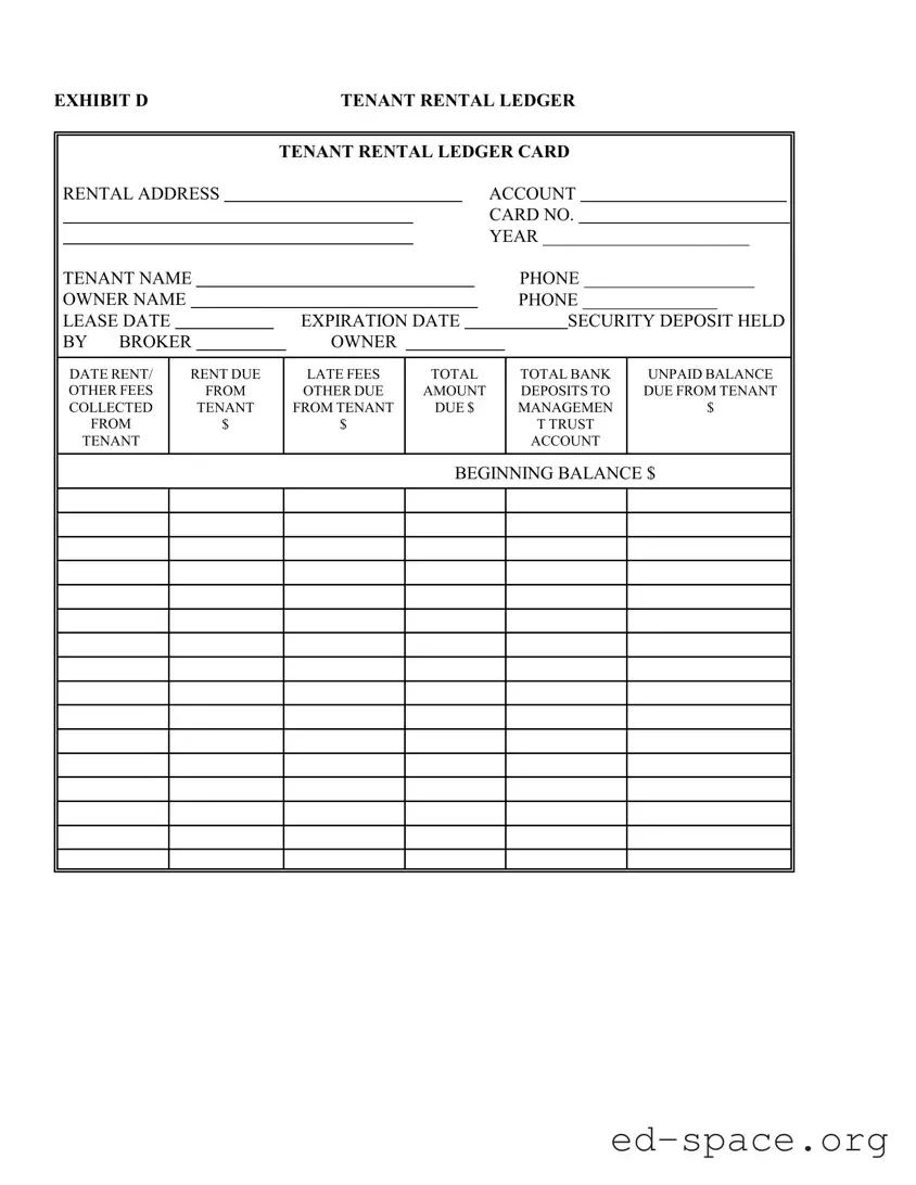 Blank Tenant Ledger Card PDF Form