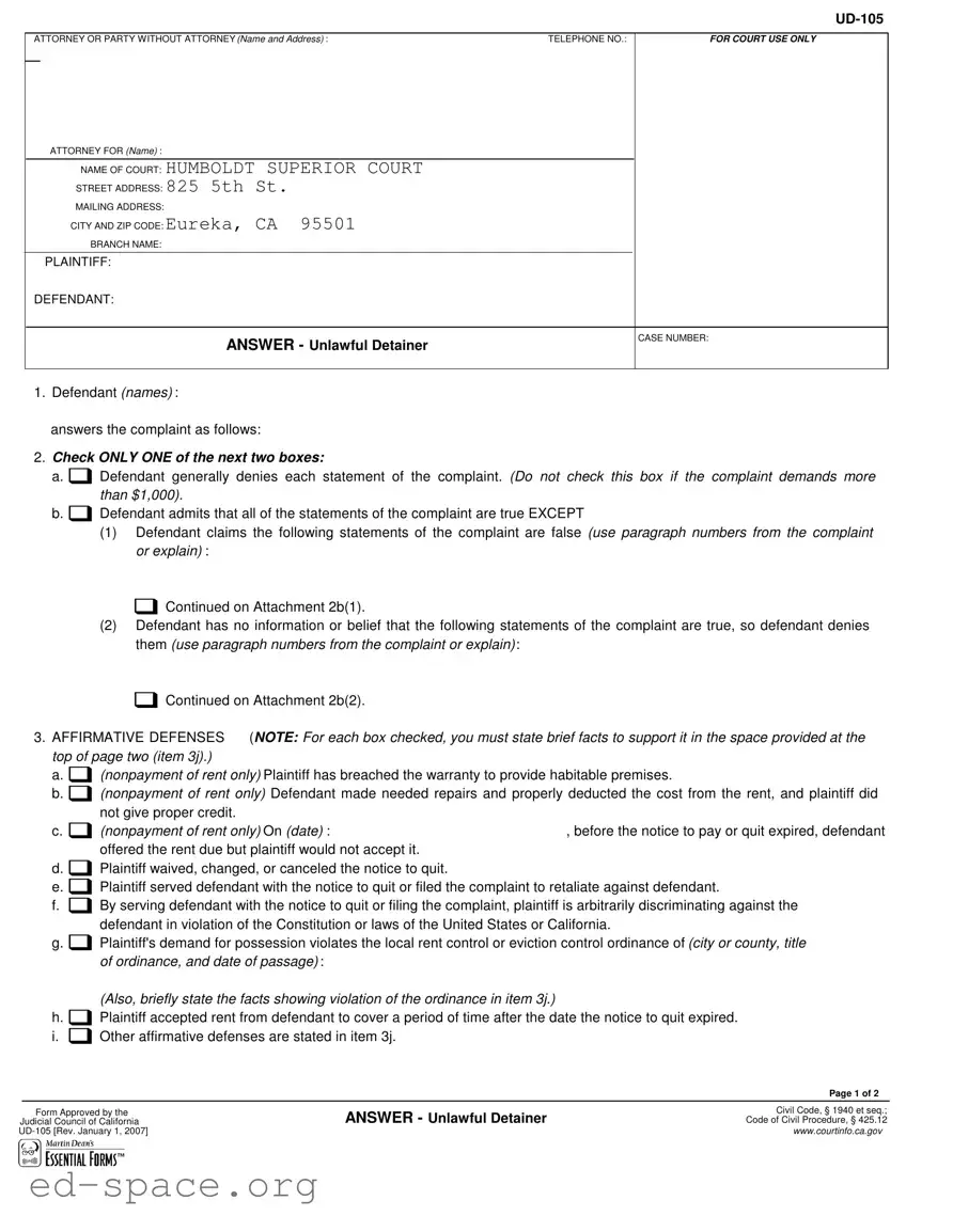 Blank California Ud 105 PDF Form
