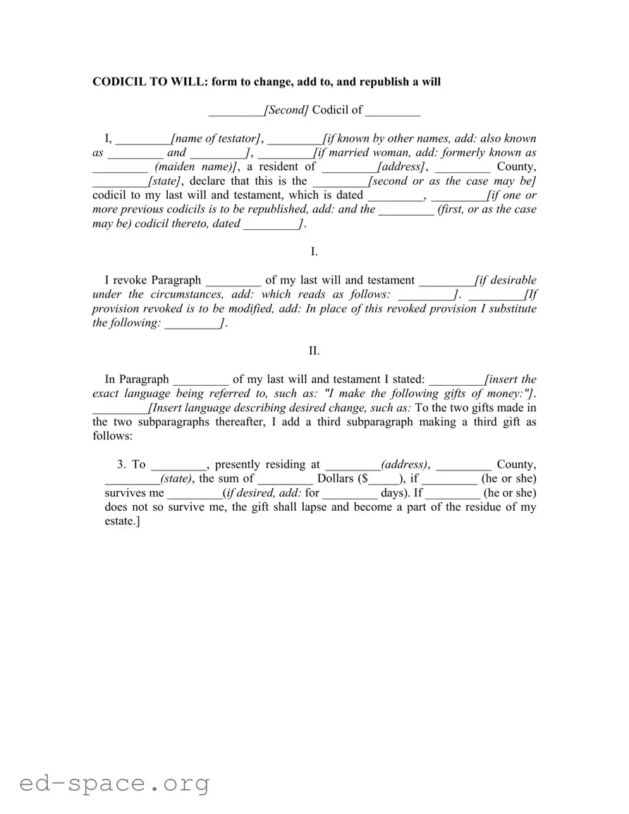 Blank Florida Codicil PDF Form