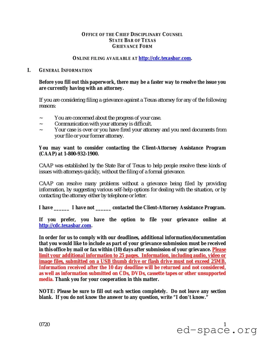 Blank Texas Grievance PDF Form