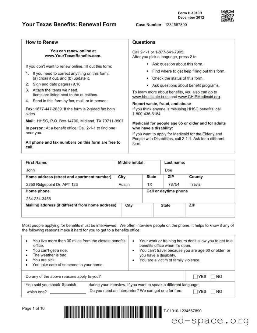 Blank Your Texas Benefits PDF Form