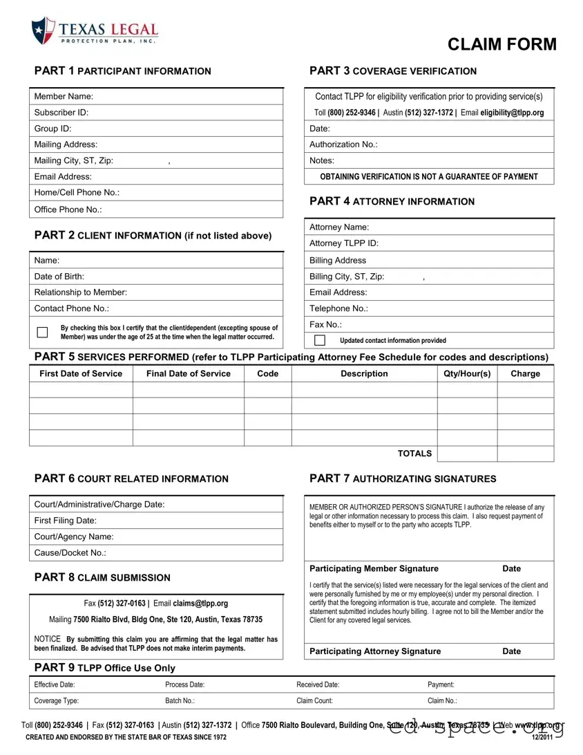 Blank Texas Legal Claim PDF Form